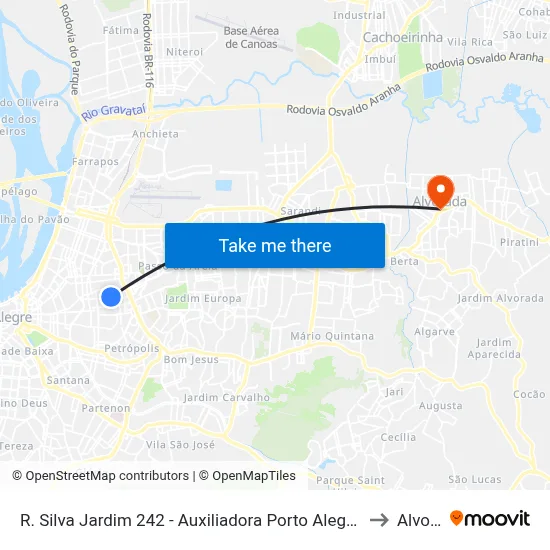 R. Silva Jardim 242 - Auxiliadora Porto Alegre - Rs 90450-070 Brasil to Alvorada map