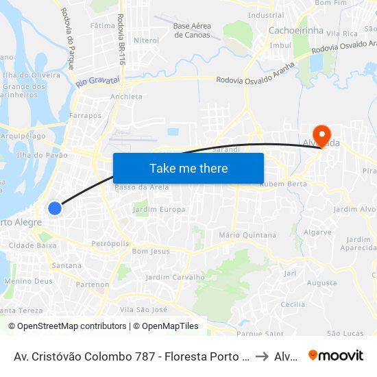 Av. Cristóvão Colombo 787 - Floresta Porto Alegre - Rs 90560-003 Brasil to Alvorada map