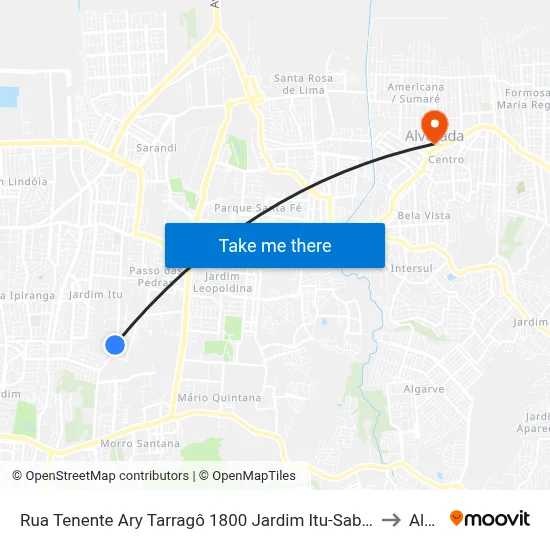 Rua Tenente Ary Tarragô 1800 Jardim Itu-Sabará Porto Alegre - Rio Grande Do Sul 91215 Brasil to Alvorada map