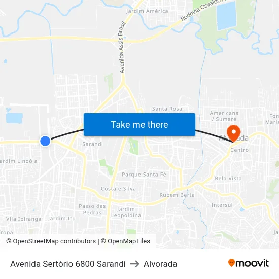 Avenida Sertório 6800 Sarandi to Alvorada map