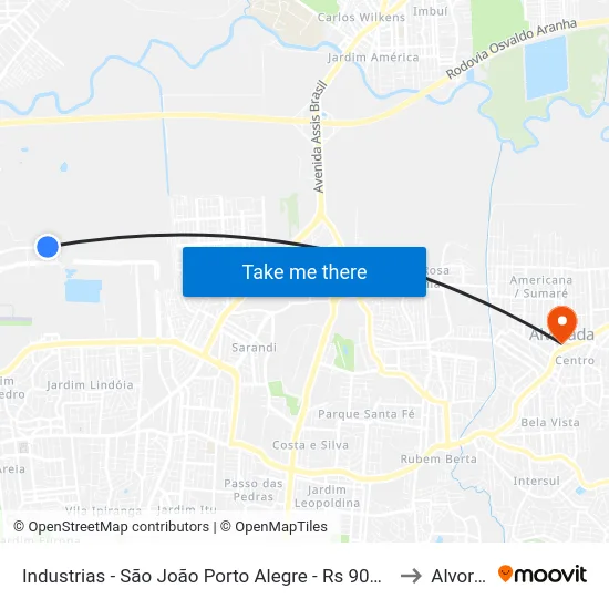 Industrias - São João Porto Alegre - Rs 90200-290 Brasil to Alvorada map