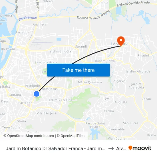 Jardim Botanico Dr Salvador Franca - Jardim Botânico Porto Alegre - Rs 90690-330 Brasil to Alvorada map
