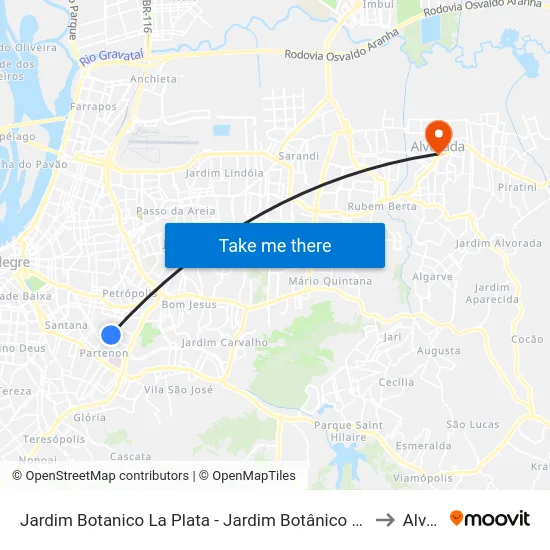 Jardim Botanico La Plata - Jardim Botânico Porto Alegre - Rs 90690-300 Brasil to Alvorada map