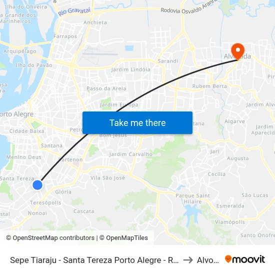 Sepe Tiaraju - Santa Tereza Porto Alegre - Rs 90450-190 Brasil to Alvorada map