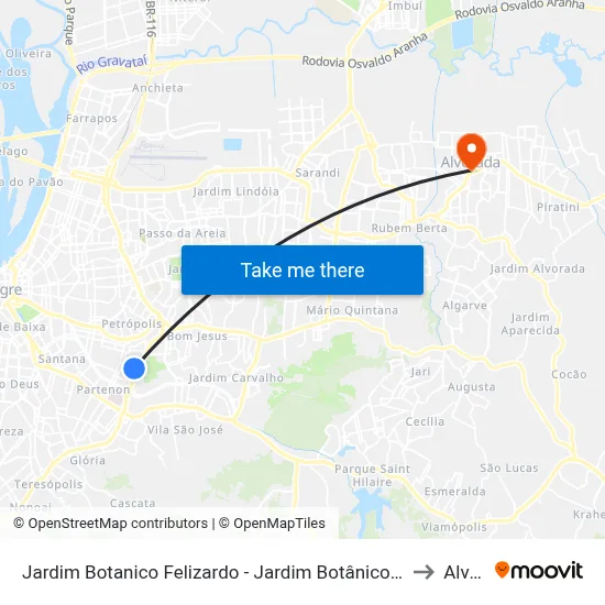 Jardim Botanico Felizardo - Jardim Botânico Porto Alegre - Rs 90450-190 Brasil to Alvorada map