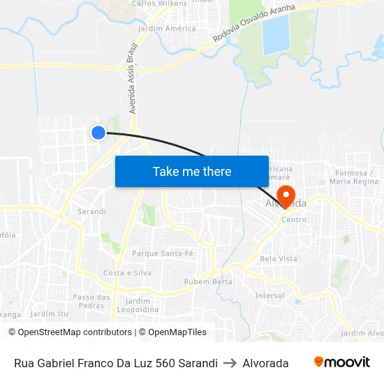 Rua Gabriel Franco Da Luz 560 Sarandi to Alvorada map