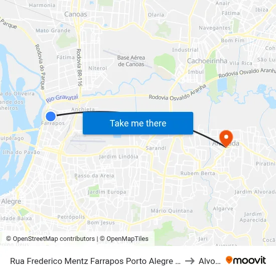 Rua Frederico Mentz Farrapos Porto Alegre - Rs 90250-370 Brasil to Alvorada map