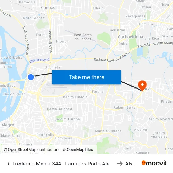 R. Frederico Mentz 344 - Farrapos Porto Alegre - Rs 90250-370 Brasil to Alvorada map