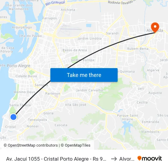 Av. Jacuí 1055 - Cristal Porto Alegre - Rs 90810-150 Brasil to Alvorada map