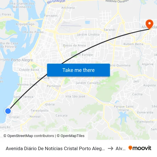Avenida Diário De Notícias Cristal Porto Alegre - Rio Grande Do Sul 90810-080 Brasil to Alvorada map