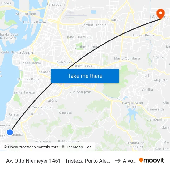 Av. Otto Niemeyer 1461 - Tristeza Porto Alegre - Rs 91910-001 Brasil to Alvorada map