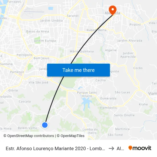 Estr. Afonso Lourenço Mariante 2020 - Lomba Do Pinheiro Porto Alegre - Rs 91550-671 Brasil to Alvorada map