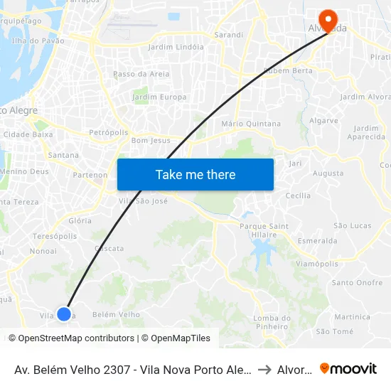 Av. Belém Velho 2307 - Vila Nova Porto Alegre - Rs Brasil to Alvorada map