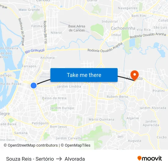 Souza Reis - Sertório to Alvorada map