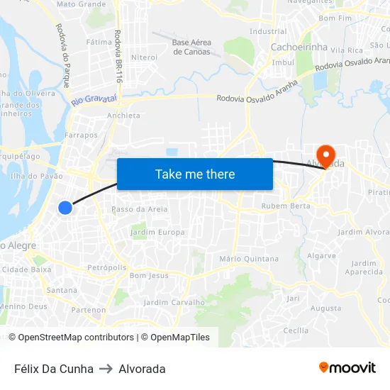 Félix Da Cunha to Alvorada map