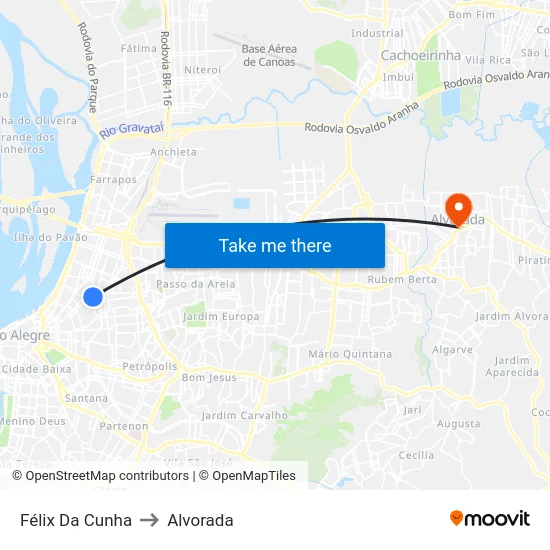 Félix Da Cunha to Alvorada map