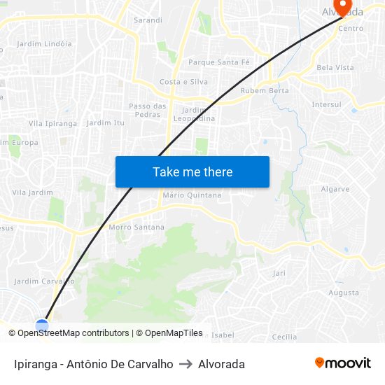 Ipiranga - Antônio De Carvalho to Alvorada map