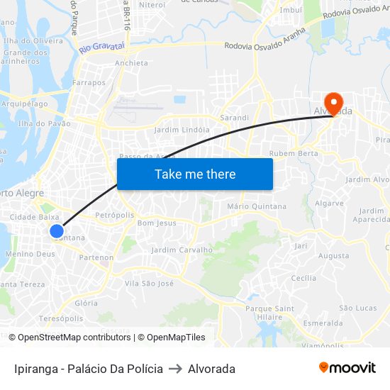 Ipiranga - Palácio Da Polícia to Alvorada map