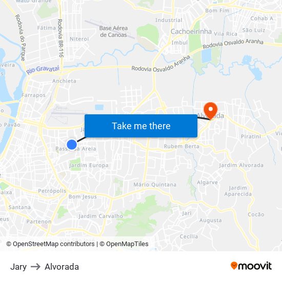 Jary to Alvorada map