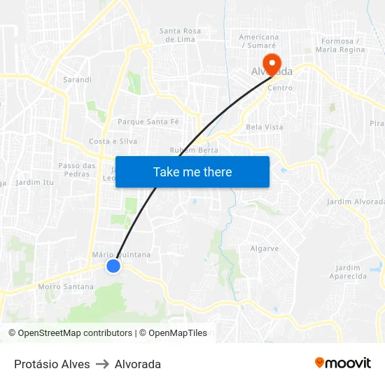 Protásio Alves to Alvorada map