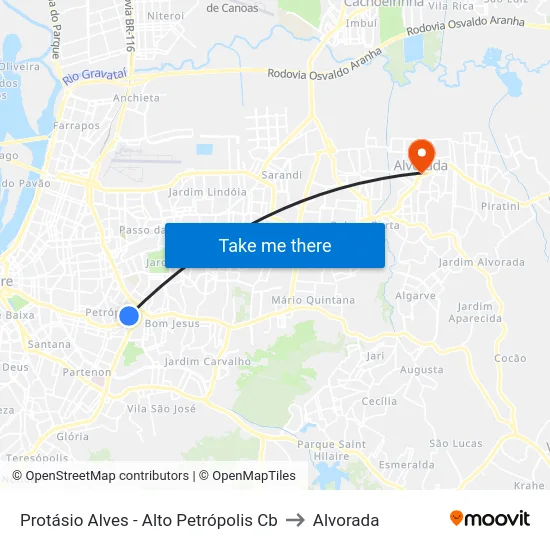 Protásio Alves - Alto Petrópolis Cb to Alvorada map