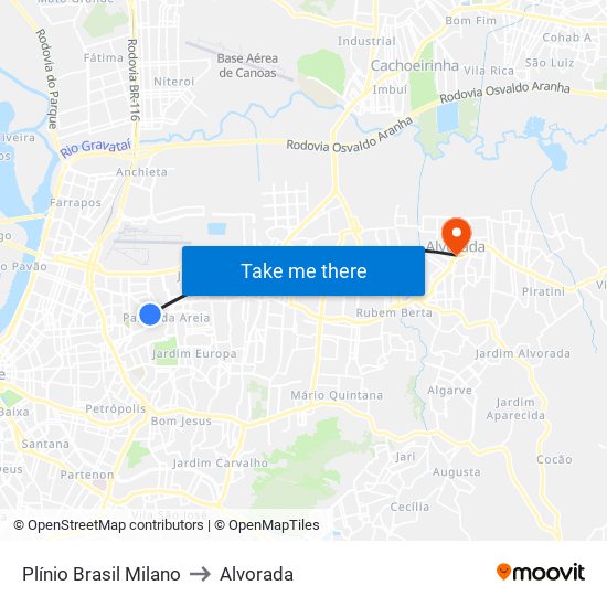 Plínio Brasil Milano to Alvorada map