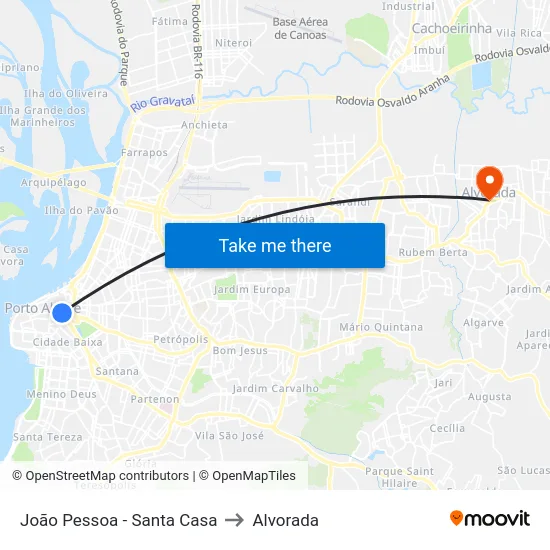 João Pessoa - Santa Casa to Alvorada map
