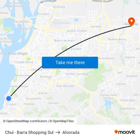 Chuí - Barra Shopping Sul to Alvorada map