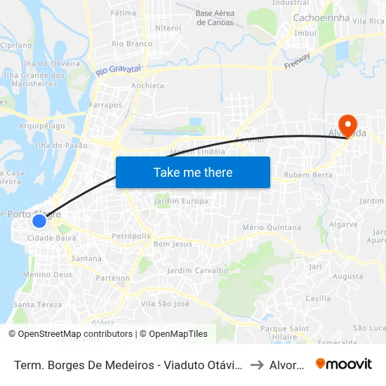 Term. Borges De Medeiros - Viaduto Otávio Rocha to Alvorada map