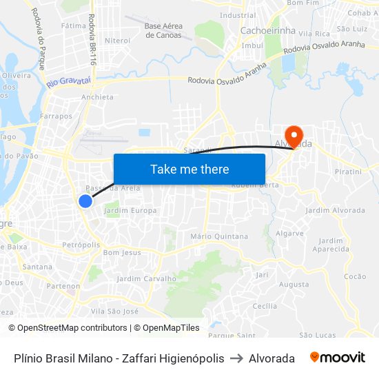 Plínio Brasil Milano - Zaffari Higienópolis to Alvorada map