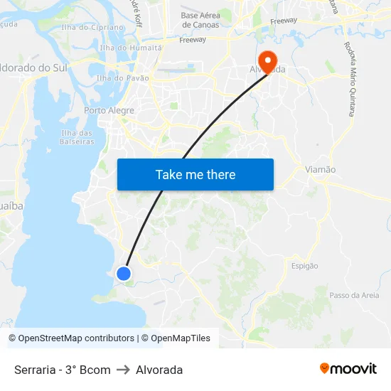 Serraria - 3° Bcom to Alvorada map