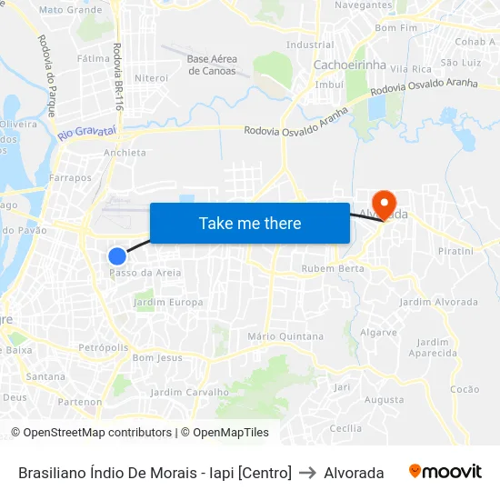 Brasiliano Índio De Morais - Iapi [Centro] to Alvorada map