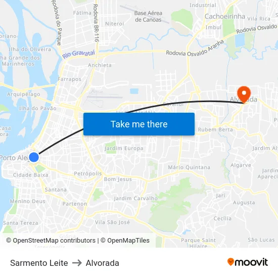 Sarmento Leite to Alvorada map