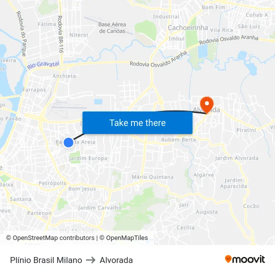 Plínio Brasil Milano to Alvorada map