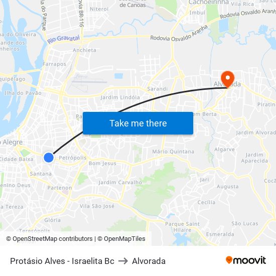 Protásio Alves - Israelita Bc to Alvorada map