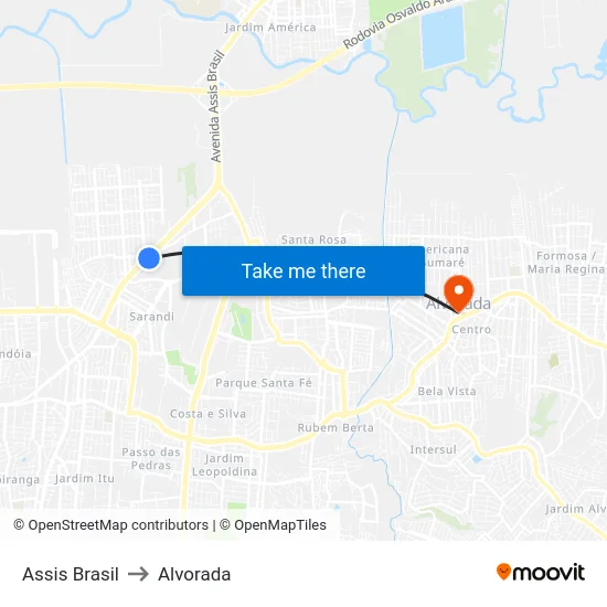 Assis Brasil to Alvorada map