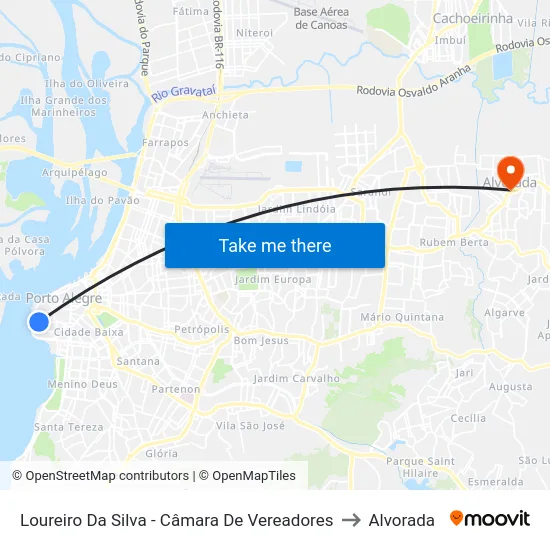 Loureiro Da Silva - Câmara De Vereadores to Alvorada map