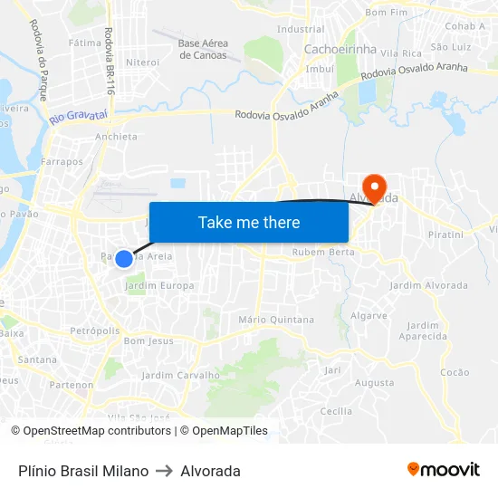 Plínio Brasil Milano to Alvorada map