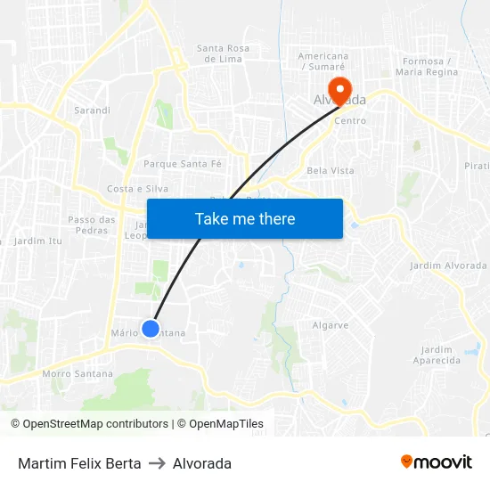 Martim Felix Berta to Alvorada map