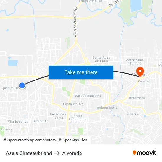 Assis Chateaubriand to Alvorada map