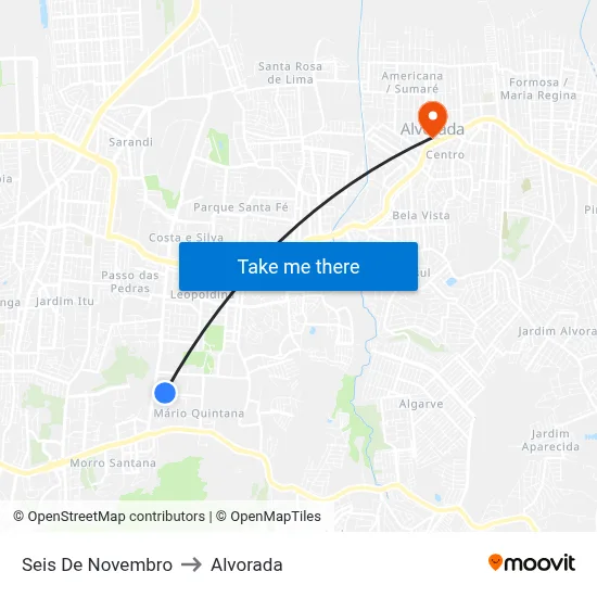 Seis De Novembro to Alvorada map