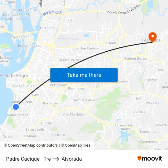 Padre Cacique - Tre to Alvorada map