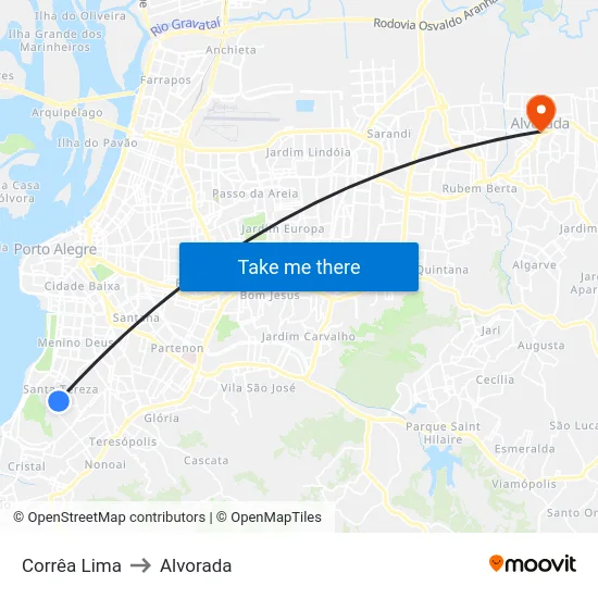 Corrêa Lima to Alvorada map