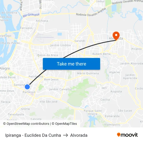 Ipiranga - Euclides Da Cunha to Alvorada map