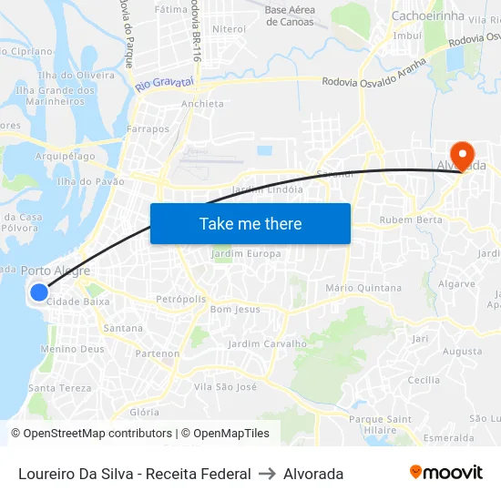 Loureiro Da Silva - Receita Federal to Alvorada map