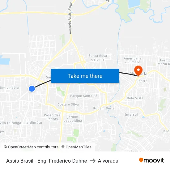 Assis Brasil - Eng. Frederico Dahne to Alvorada map