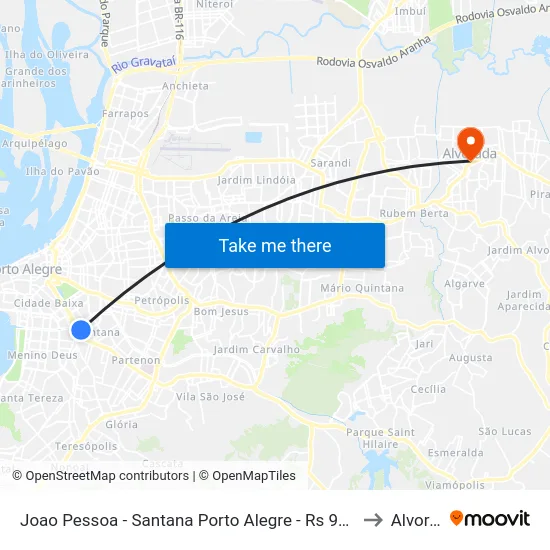 Joao Pessoa - Santana Porto Alegre - Rs 90450-190 Brasil to Alvorada map
