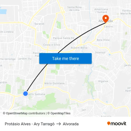 Protásio Alves - Ary Tarragô to Alvorada map