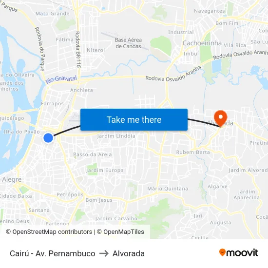 Cairú - Av. Pernambuco to Alvorada map