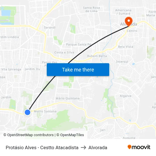Protásio Alves - Cestto Atacadista to Alvorada map